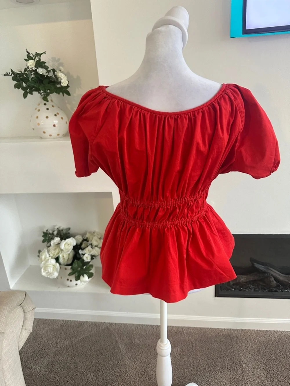 kate spade Red Smocked Peplum Blouse